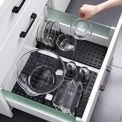 Belro Easy Adjustable Drain Rack for kitchen, featuring multiple slots for drying dishes and utensils on a countertop.