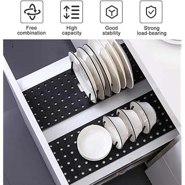 Belro Easy Adjustable Drain Rack for kitchen, featuring multiple tiers for drying dishes and utensils.