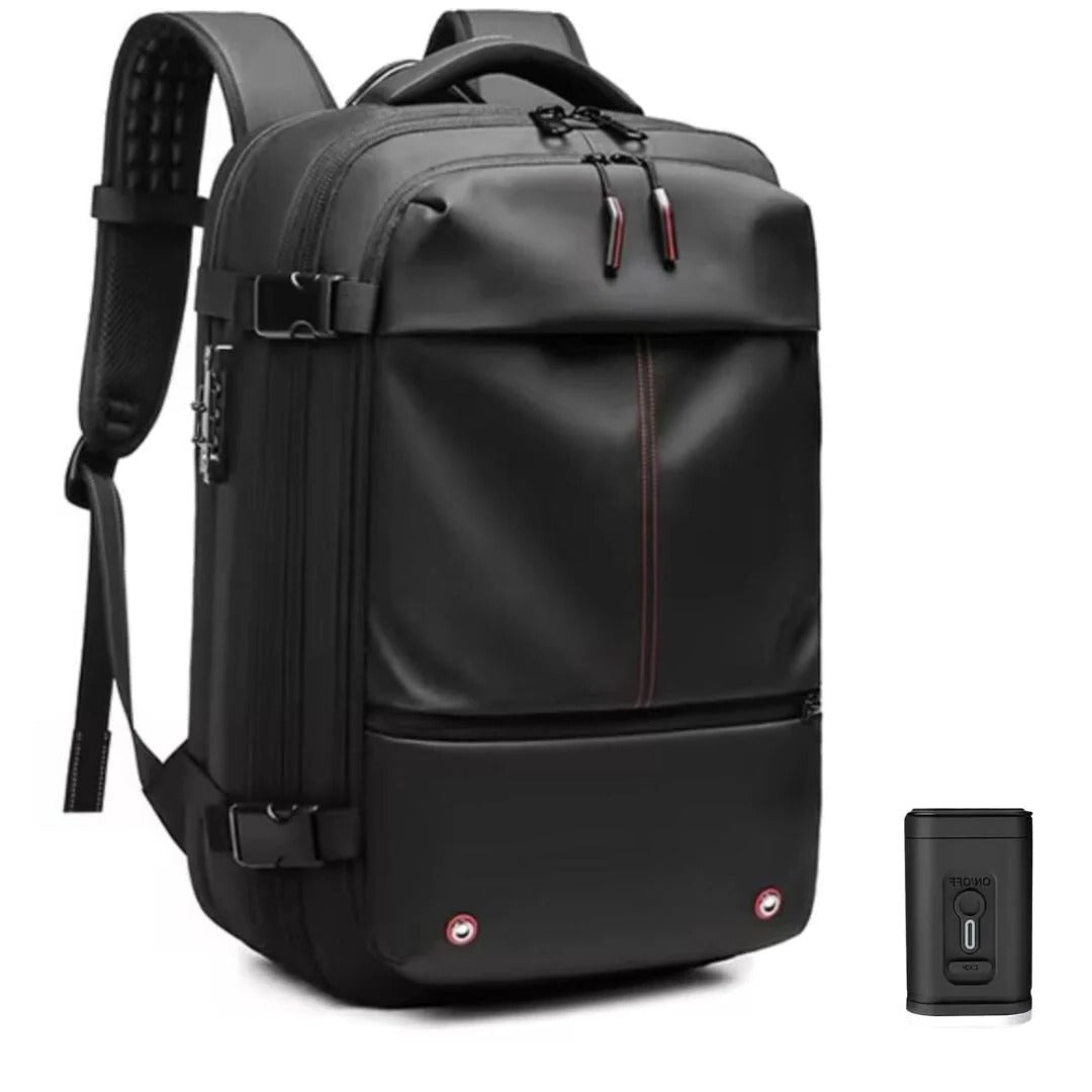 Belro vacuum travel backpack for compression wear, showing sleek, compact design with adjustable straps and durable material.