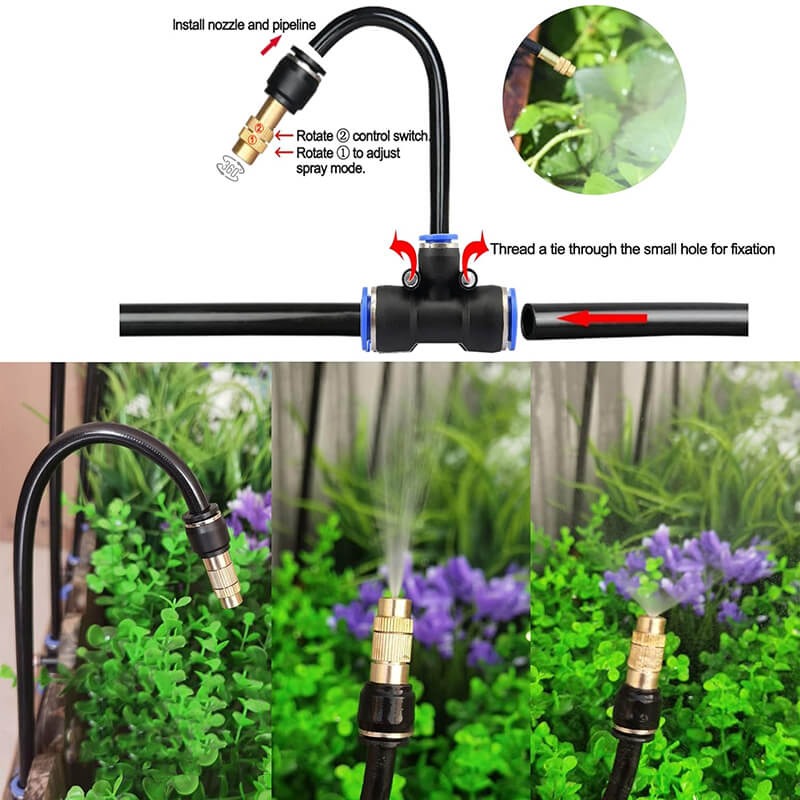 Belro drip irrigation kit with 360-degree flexible hose for outdoor garden watering, featuring connectors and adjustable spray options.