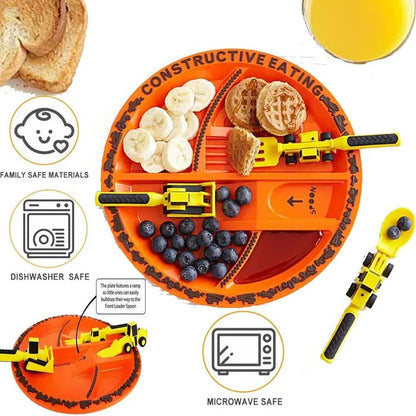 Belro Baby & Kids feeding set with colorful construction-themed bottles and utensils for easy feeding and fun mealtime.