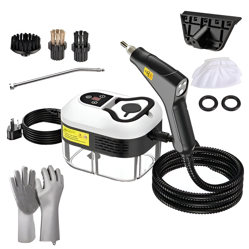 Belro high-pressure steam cleaning tool for outdoor home and garden use, showing a nozzle emitting powerful steam.