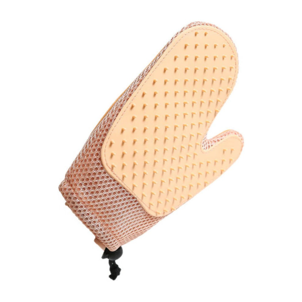 Belro 2-in-1 cat grooming glove showing soft silicone bristles on one side and a smooth glove surface for pet grooming.