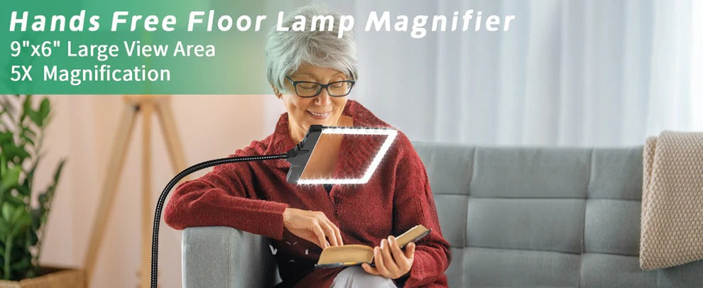 Belro magnifying glass with LED lighting for outdoor use, showcasing its handle and illuminated lens in a home and garden setting.