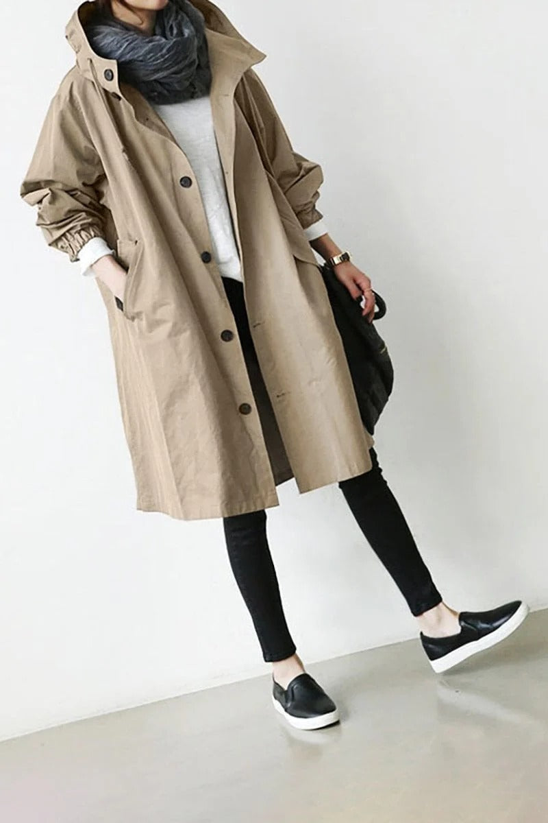 Belro waterproof hooded trench coat for women, featuring a classic design and durable, rain-resistant fabric.