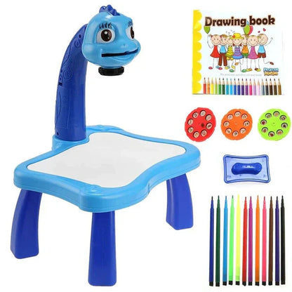 Creative LED Art Projector toy by Belro showing colorful light projections on a wall for kids' entertainment and artistic fun.