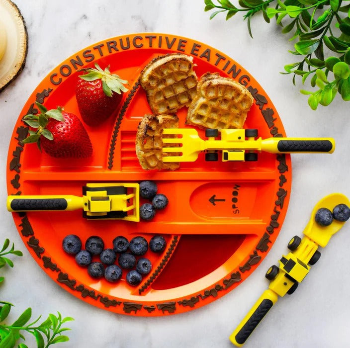 Belro eating construction combo set for babies and kids, includes colorful bottles and utensils for feeding.