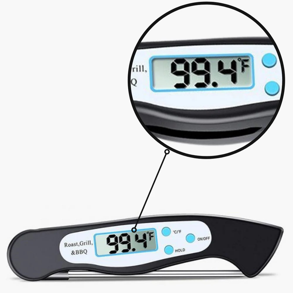 Digital Food Thermometer by Belro with a digital display, stainless steel probe, and compact design for accurate temperature readings.