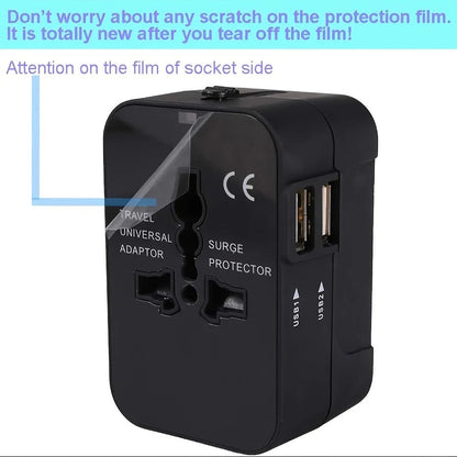 Belro worldwide travel adapter with dual USB ports, compact electronics charger for international travel, multiple plug options.