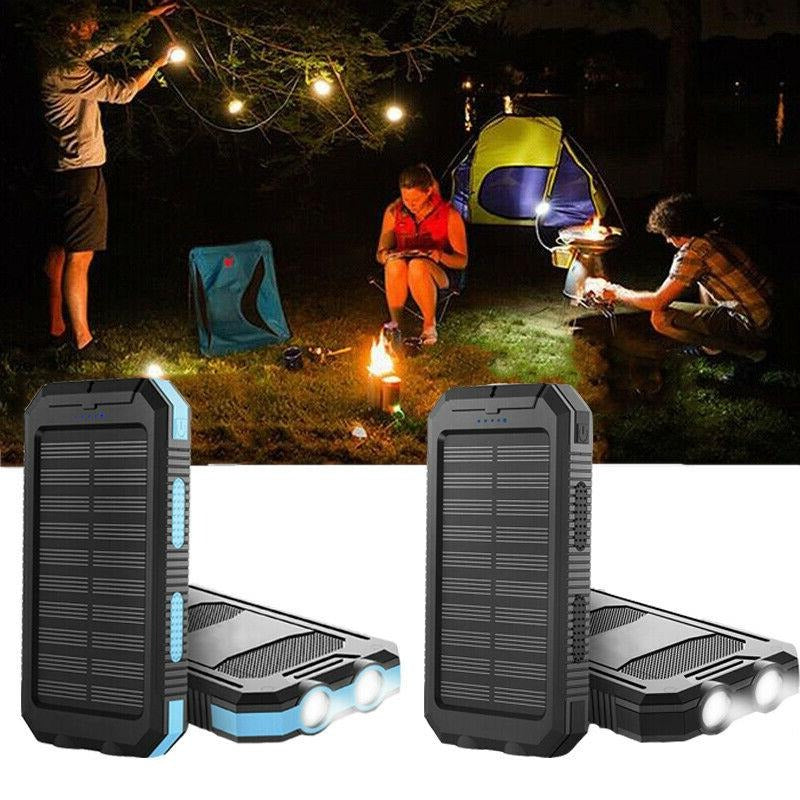 Belro 500000mAh waterproof solar power bank with multiple USB ports and rugged design for outdoor charging.