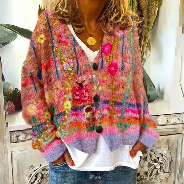 Belro ladies' automotive sweater with floral patterns, featuring a colorful floral design on a cozy knit fabric.
