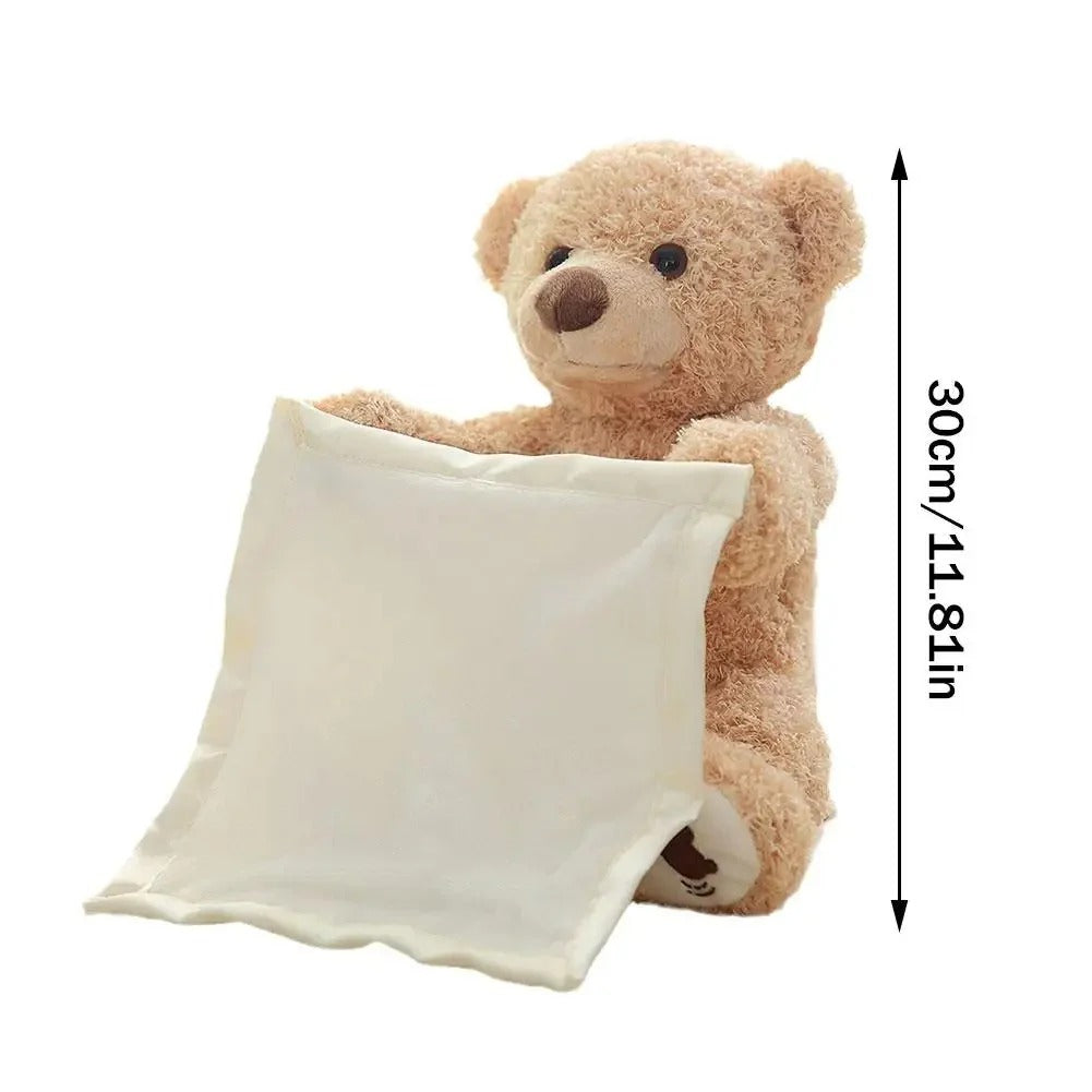 Belro Peek-A-Boo-Teddy interactive plush toy dressed in men's clothing, soft and cuddly with playful features.