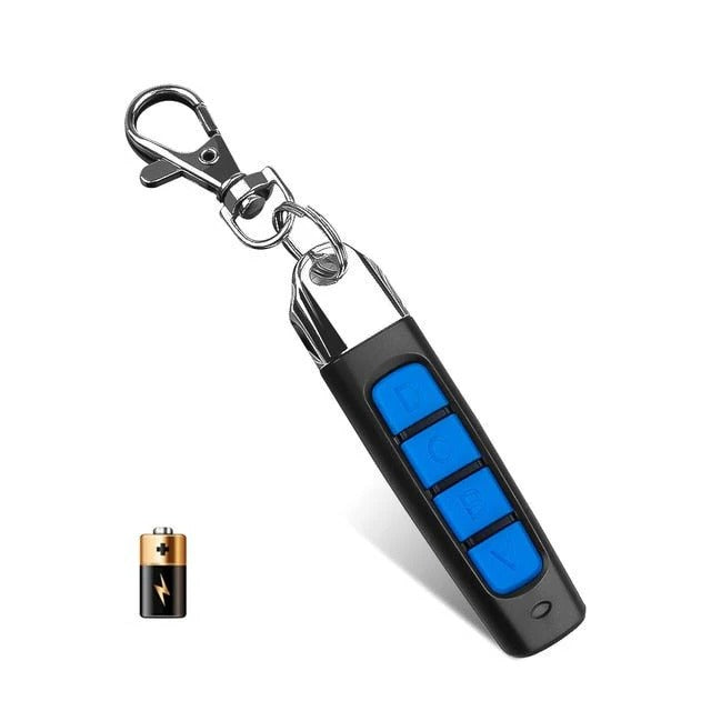 Belro 4-in-1 universal remote control duplicator for car, garage door, and gate, showing device with buttons and display.
