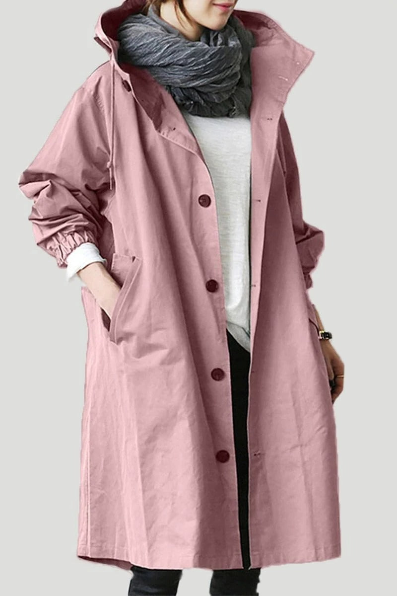 Belro hooded waterproof trench coat, lightweight jacket with a hood, perfect for rainy weather, featuring a classic design.