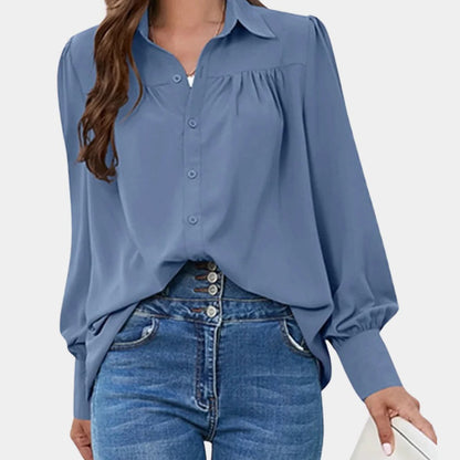 Belro pleated long sleeve women's blouse with elegant design, showcasing the stylish blouse on a model.