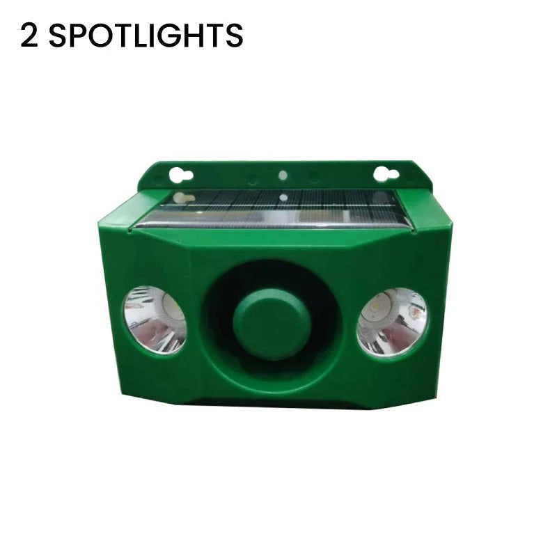 Belro Beast Repellent Solar Warning Light in outdoor garden setting, designed to deter pests with bright flashing illumination