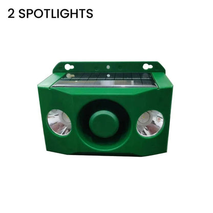 Belro Beast Repellent Solar Warning Light in outdoor garden setting, designed to deter pests with bright flashing illumination