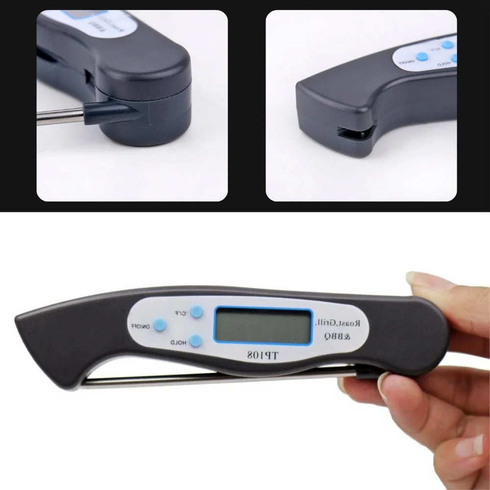 Belro digital food thermometer showing a clear digital display, used for accurate temperature readings in cooking and food safety.