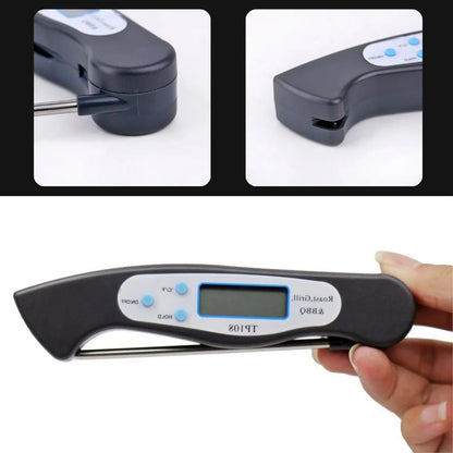 Belro digital food thermometer showing a clear digital display, used for accurate temperature readings in cooking and food safety.
