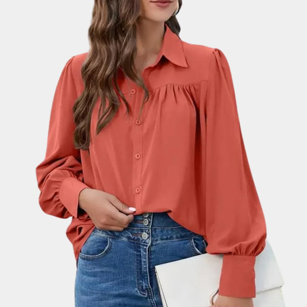 Belro pleated long sleeve women's blouse featuring a flowy design and elegant collar, perfect for casual or office wear