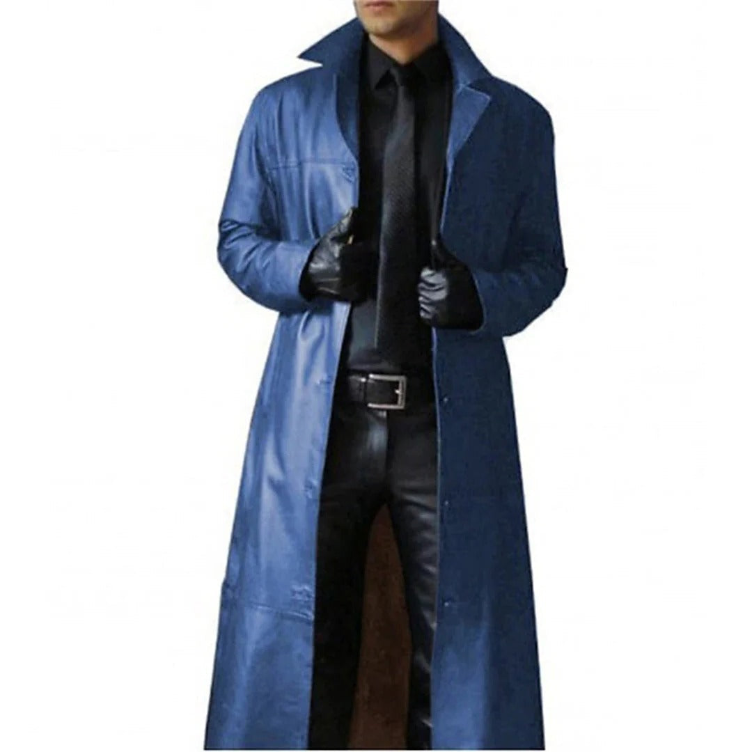 Belro premium men's leather coat with classic design, featuring a smooth leather exterior and tailored fit, ideal for stylish winter wear.