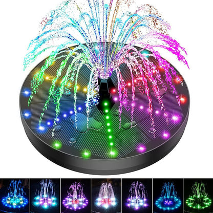 Belro solar fountain with 60 LED lights for outdoor garden decor, featuring a water feature and illuminated lighting setup.
