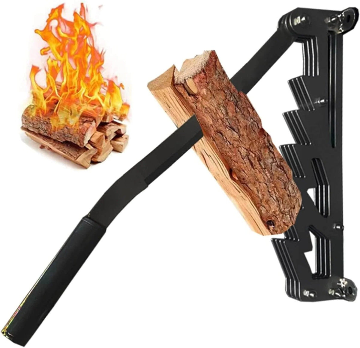 Belro wall-mounted firewood kindling splitter tool shown mounted on a wall in a workshop setting.