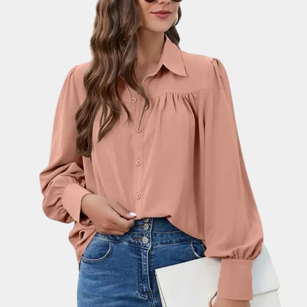 Belro pleated long sleeve women's blouse with a stylish, flowing design, perfect for casual or office wear.