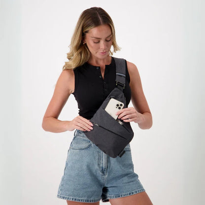 Belro unisex anti-theft crossbody bag with secure zipper and adjustable strap, designed for daily accessories and wallet storage.