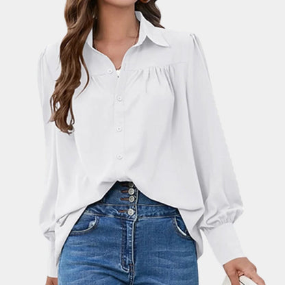 Belro pleated long sleeve women's blouse with a relaxed fit and elegant design, suitable for casual or office wear.