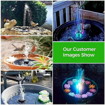 Belro solar fountain with 60 LED lights, outdoor garden decor featuring a water feature and illuminating LEDs in a garden setting.