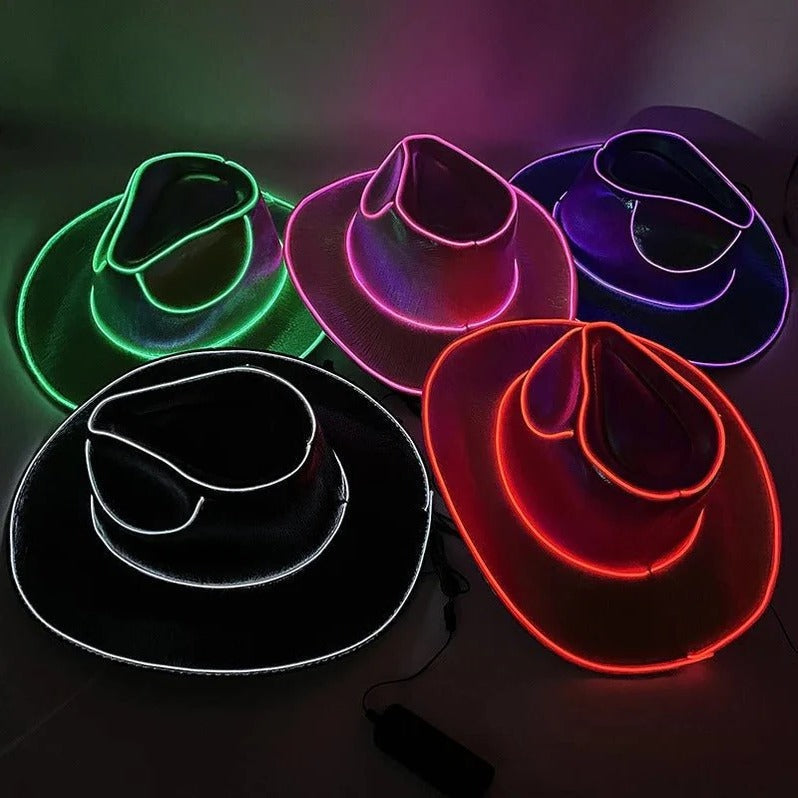 Belro LED cowboy hat with built-in light, stylish sun hat accessory for outdoor and festive wear