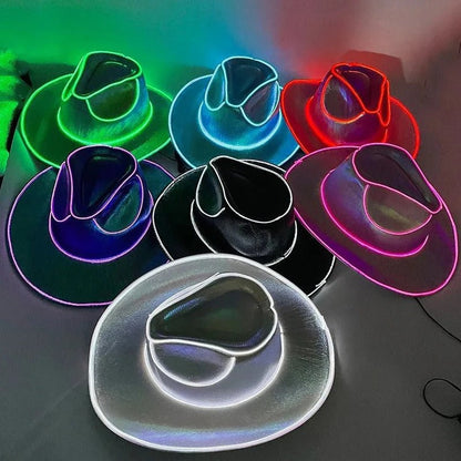 Belro LED cowboy hat featuring built-in lights, sun hat style, stylish accessories for outdoor or festive occasions.