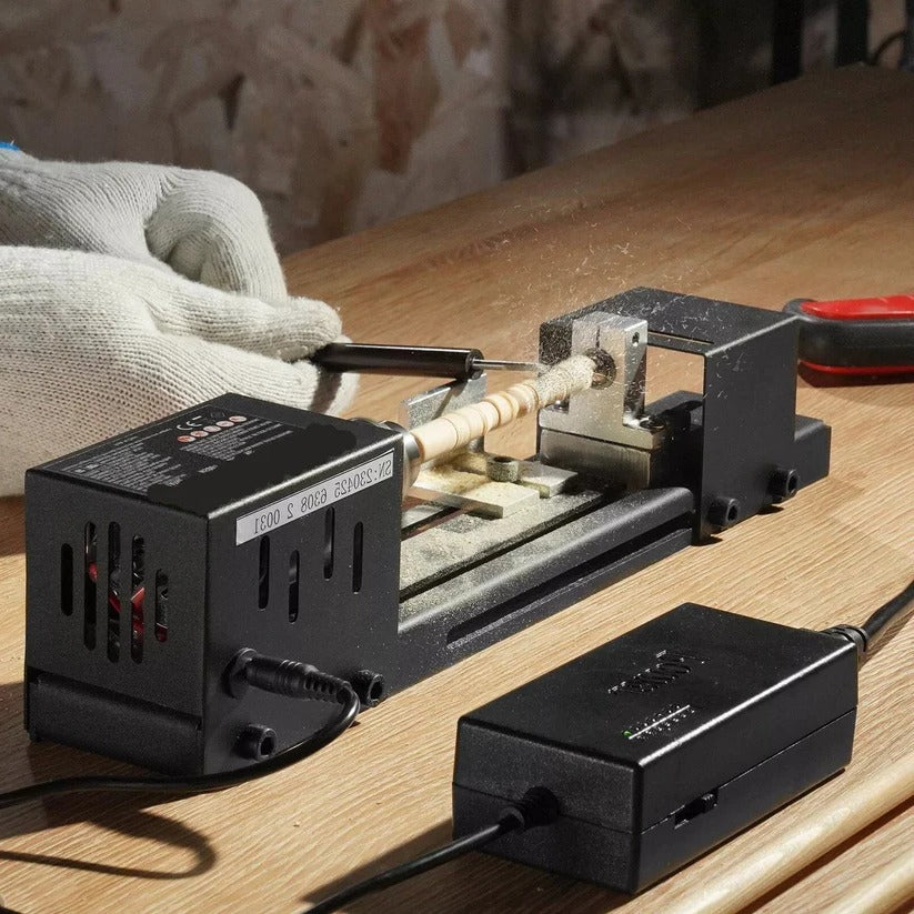 Belro Mini Wood Lathe Machine, compact woodworking tool with turning and shaping features, ideal for small craft projects