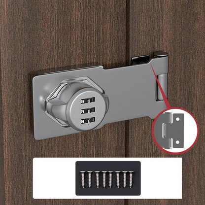 Belro household cabinet password lock installed on a wooden cabinet, securing outdoor garden storage for home safety.