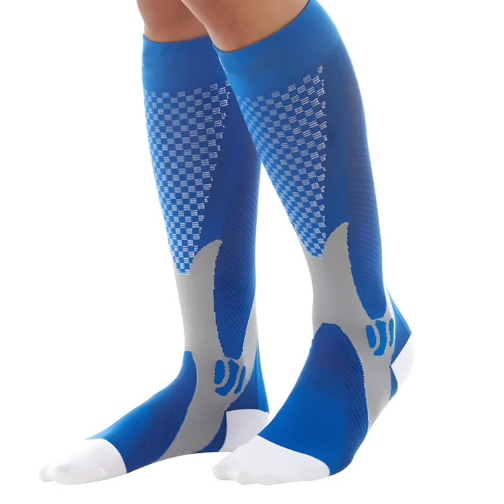 Belro high compression stockings in black, knee-high socks with reinforced toe and snug fit for improved circulation.