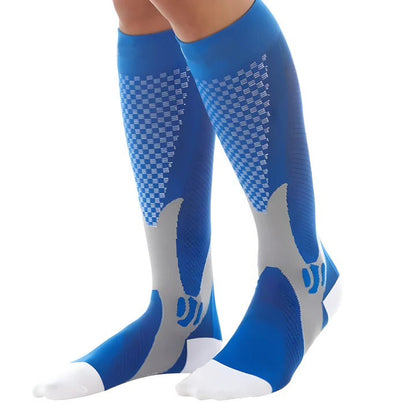 Belro high compression stockings in black, knee-high socks with reinforced toe and snug fit for improved circulation.