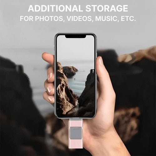 Belro USB flash drive compatible with iPhone and Android devices, compact electronic storage solution.
