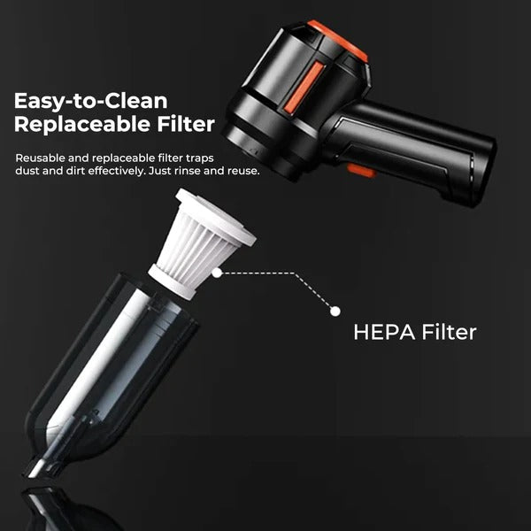 Belro cordless car vacuum cleaner with handheld design, black and gray body, and nozzle attachment for car cleaning.