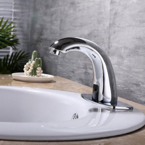 Belro automatic touch-free sensor faucet installed on a bathroom sink, showcasing modern tools and hardware design.