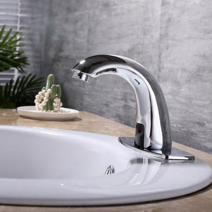 Belro automatic touch-free sensor faucet installed on a bathroom sink, showcasing modern tools and hardware design.