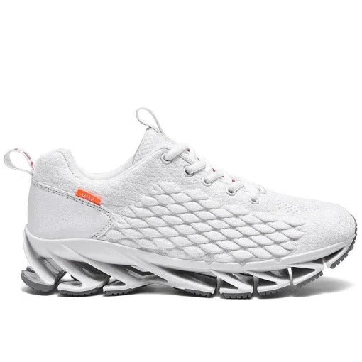 Belro men's athletic sneakers in gray with white soles, breathable mesh upper, and supportive design for active sports.