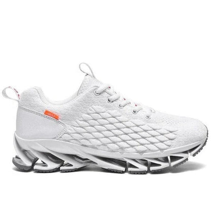 Belro men's athletic sneakers in gray with white soles, breathable mesh upper, and supportive design for active sports.