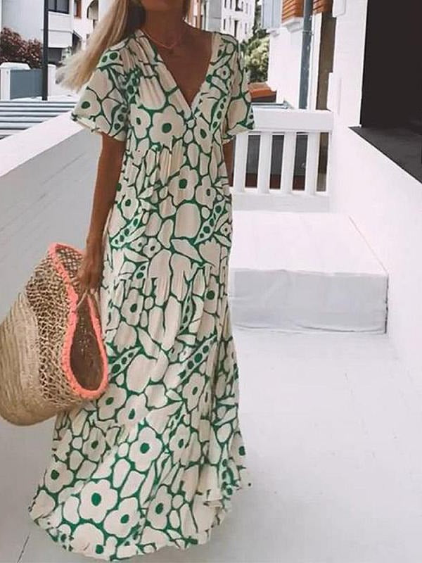 Belro long dress with short sleeves and printed design, stylish and comfortable for casual or summer wear.