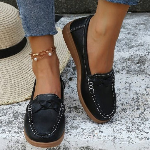 Belro women's soft leather slip-on loafers, stylish walking slippers with cushioned insoles and sleek design.
