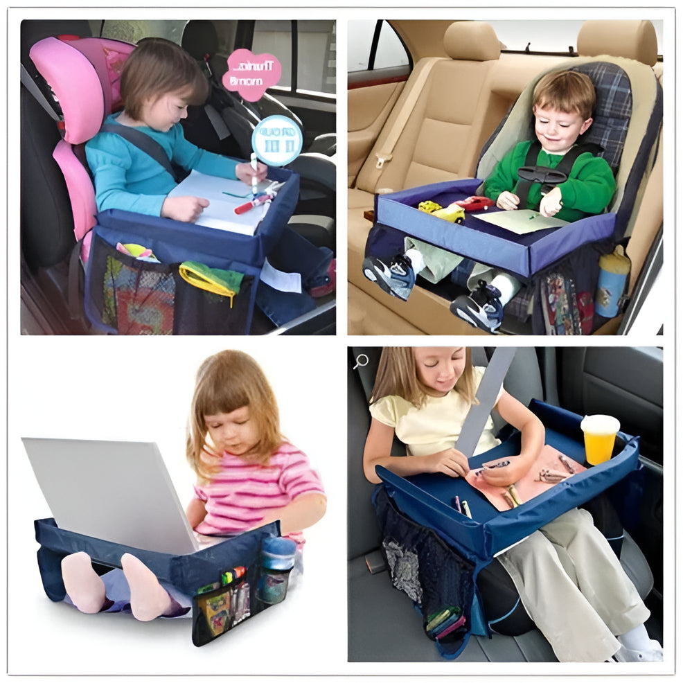 Belro Snack & Play Travel Seat in a compact luggage bag, featuring a playful design suitable for travel and on-the-go use.