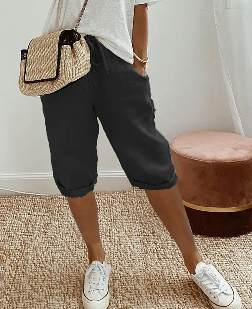 Belro women's linen-look knee breeches, fashionable leggings in a trendy, lightweight fabric with a stylish knee-length design.