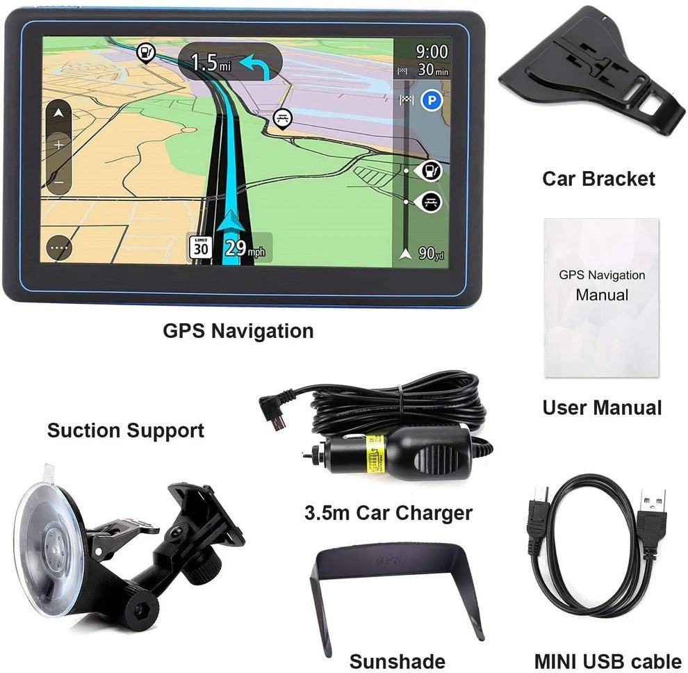 Belro 7-inch GPS navigation system with touchscreen display, portable electronic GPS device for accurate directions and navigation.