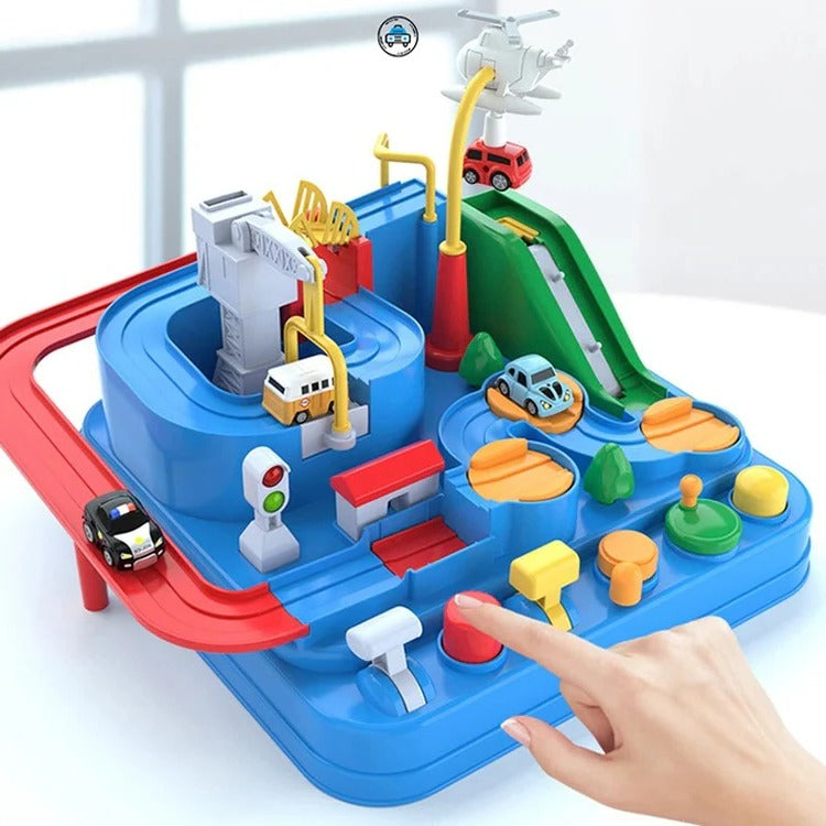 Children’s Belro Mechanical Vehicle Track Game with colorful toy cars and track pieces for imaginative play and vehicle racing.