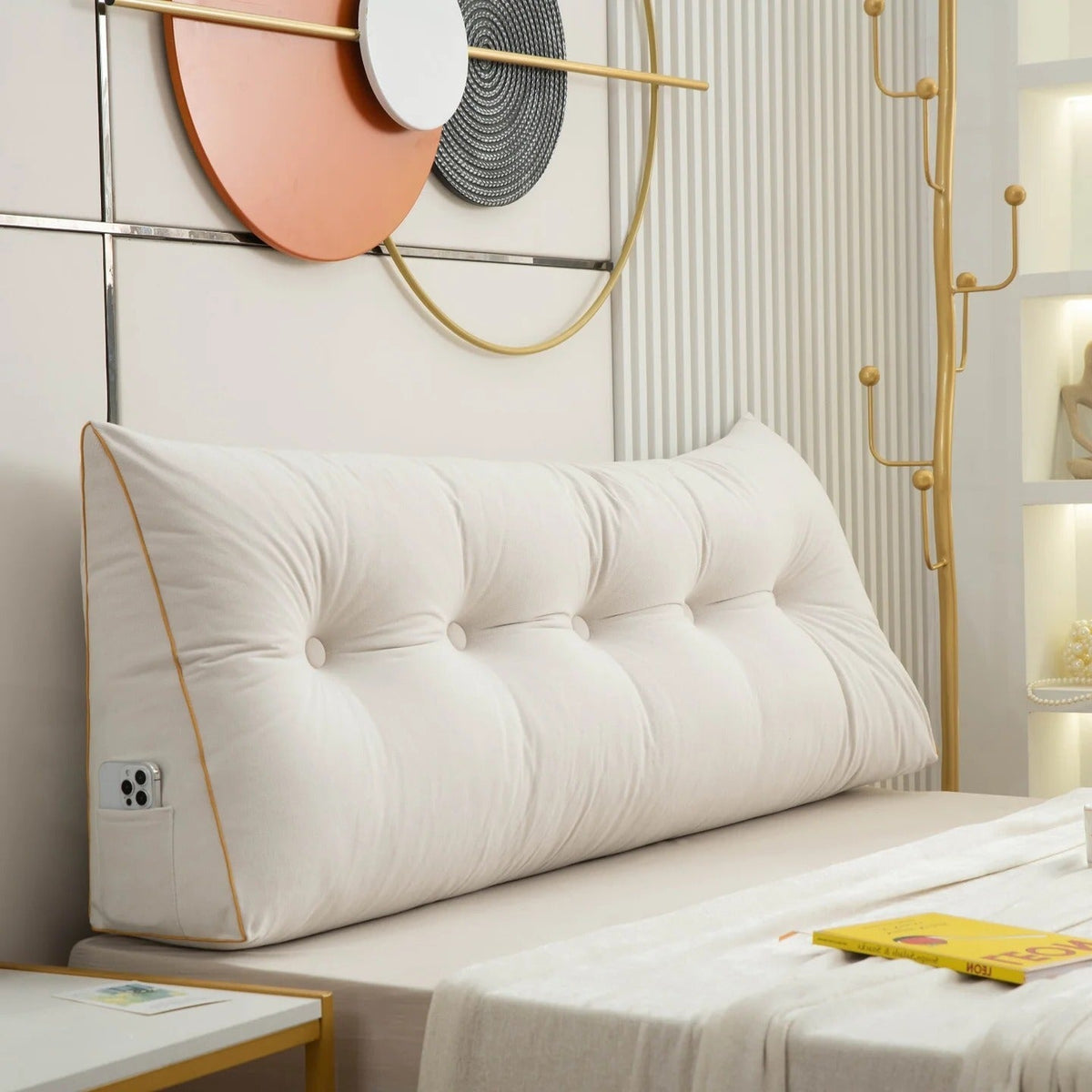 Belro luxury chic wedge pillow for back support, shown in a cozy bedroom setting, designed for health and comfort.
